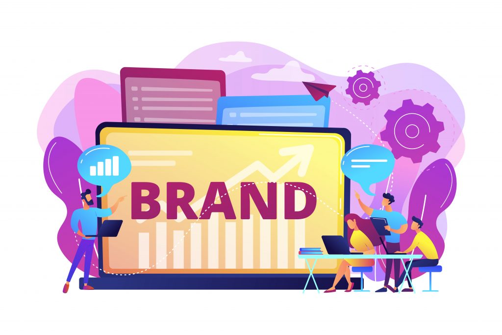 Marketing and promotional campaign. Brand awareness building. Branded workshop. workshop organized by brand, useful marketing event concept. Bright vibrant violet vector isolated illustration